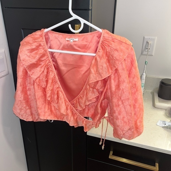Tularosa Hailey Wrap Top Coral Pink - Picture 3 of 5